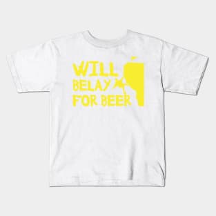 Will Belay For Beer Funny Rock Climbing Kids T-Shirt
